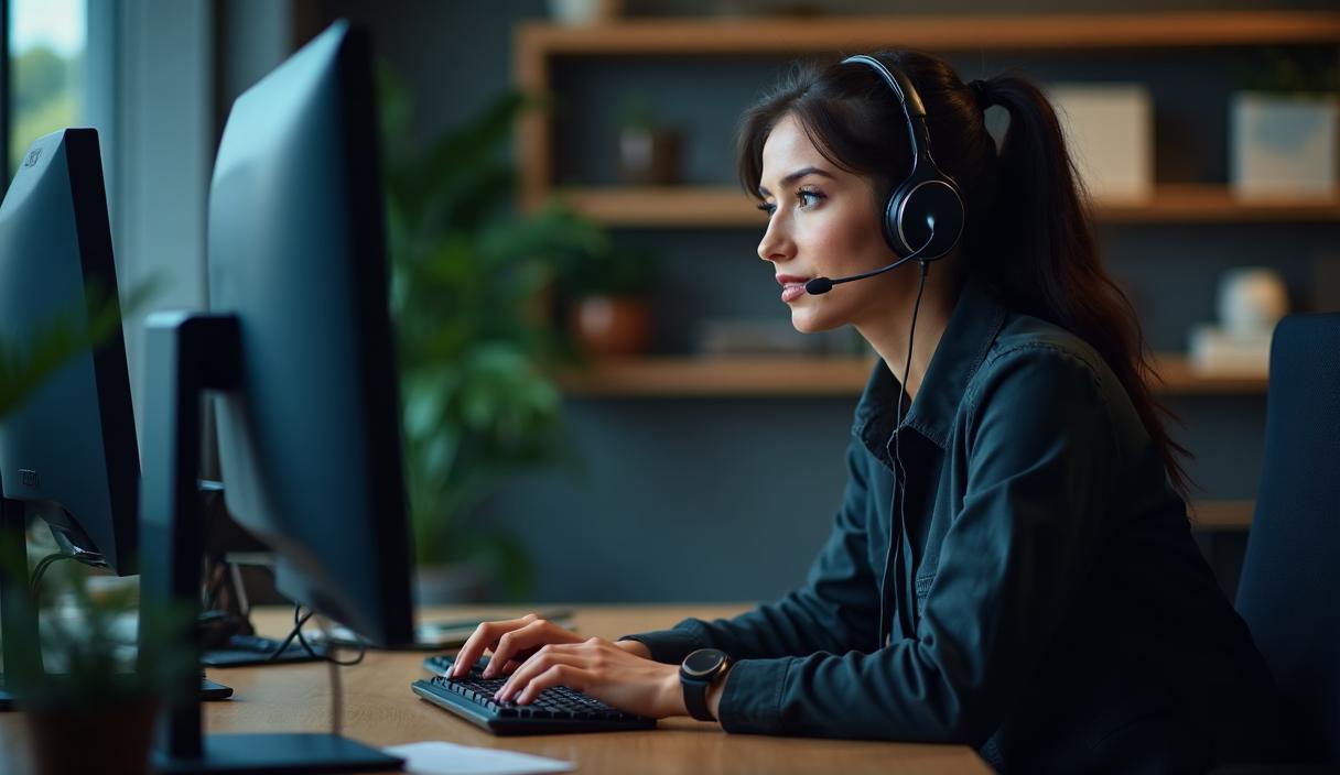 Customer service representative at computer ready to assist with inquiries