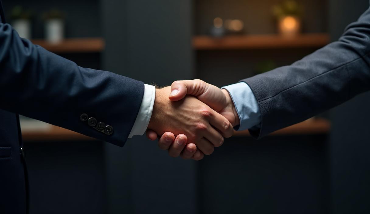 Business partnership handshake representing collaboration between CrownAndTea and bookmaker partners